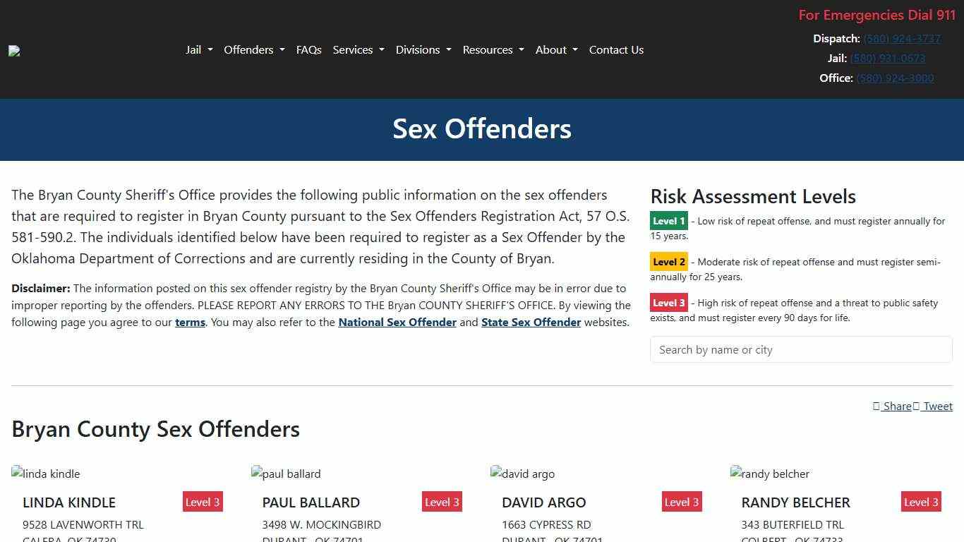 Sex Offenders Bryan County Sheriff's Office
