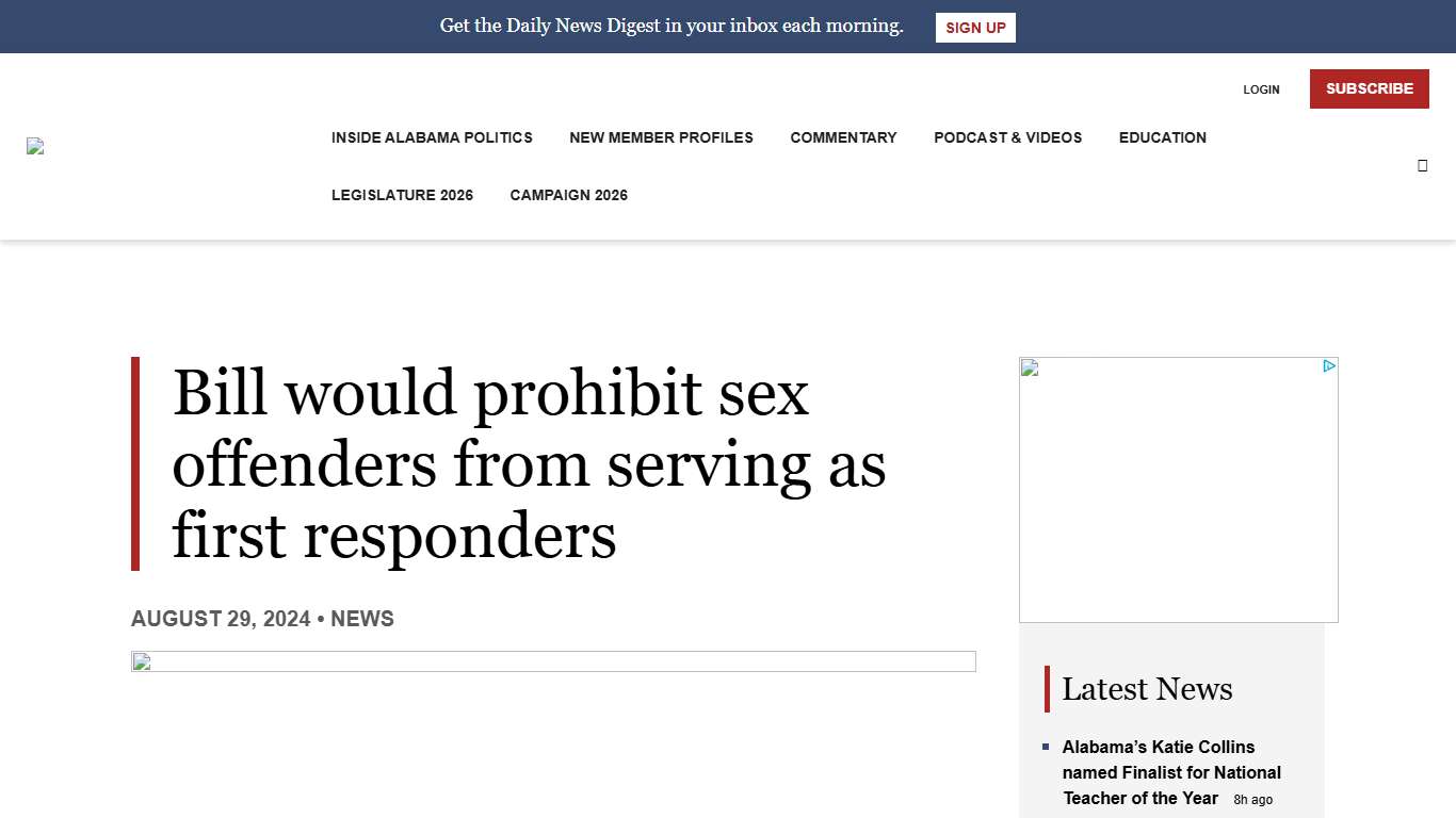 Bill would prohibit sex offenders from serving as first responders - Alabama Daily News